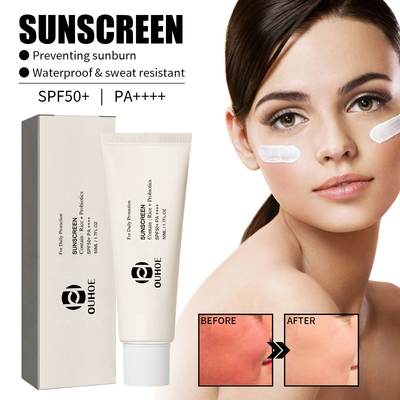 

Rice Spf 50 Sunscreen Cream UV Isolation Lasting Moisturizing Face Waterproof Sweatproof Oil Control Refreshing Sun Block Cream