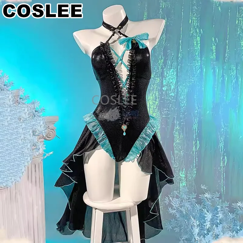 COSLEE Genshin Impact Lynette Cosplay Summer One-Piece Swimsuit Swimwear Swimming Game Suit Costume Party Dress Outfit Women New