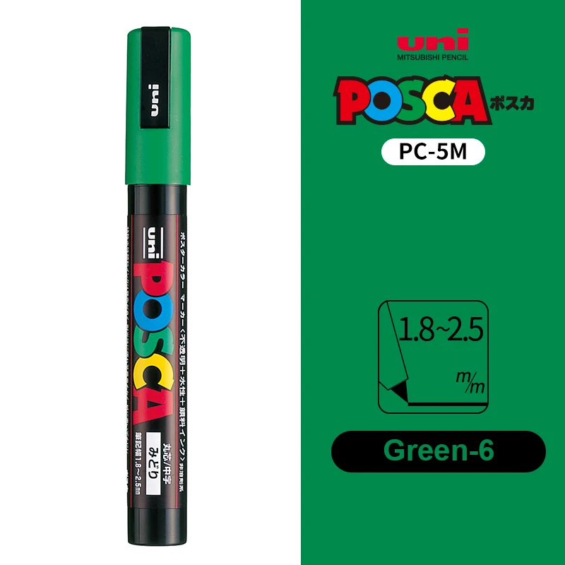 UNI POSCA Marker Pen 12 Kleur Acryl Plumones Rotuladores PC-1M, 3 M, 5 M POP Poster Pen Stof Verf Markers Art Schilderen 1 PC