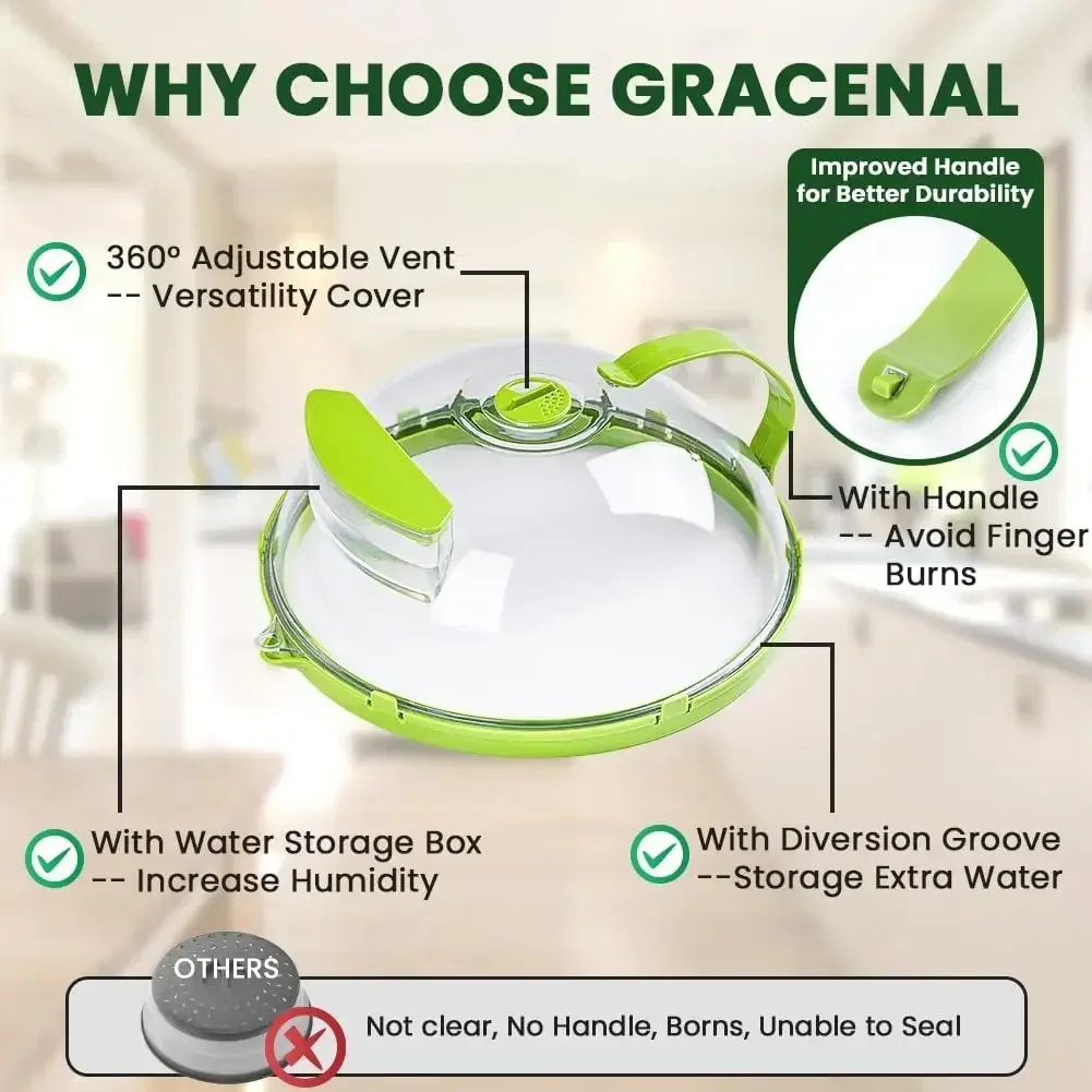 10-Inch Microwave Splatter Cover Clear Plastic Heat Resistant Microwave Oven Dish Plate Cover with Handle and Water Steamer image 6