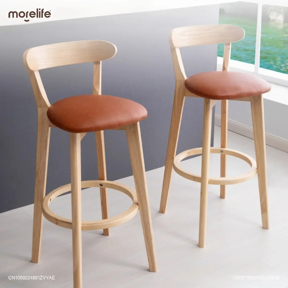 Nordic Solid Wood Bar Chairs Home Backrest Creative Modern Simple Counter Stool Cashier Front Desk Home High Legged Stool F08+