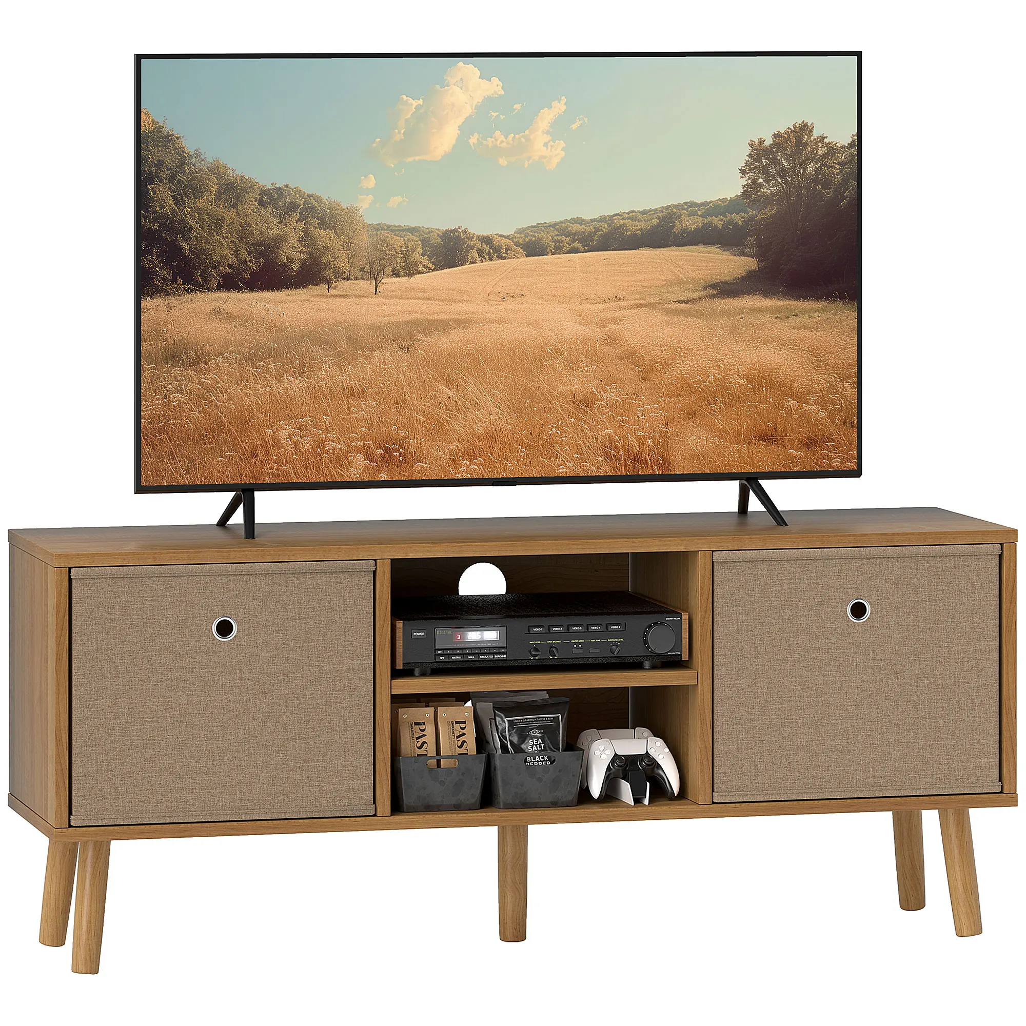 HOMCOM Mueble TV con Cajones de Tela y 2 Estantes 110x29x46,5 cm