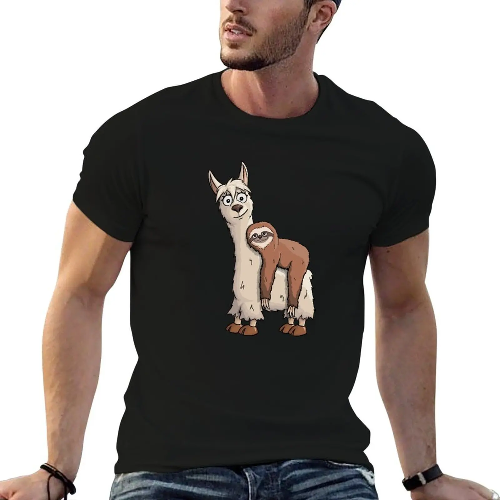 

Trendy Funky Cartoon Chill Out Sloth Riding Llama T-Shirt man tshirt funny t shirts man essential t shirt T-shirt