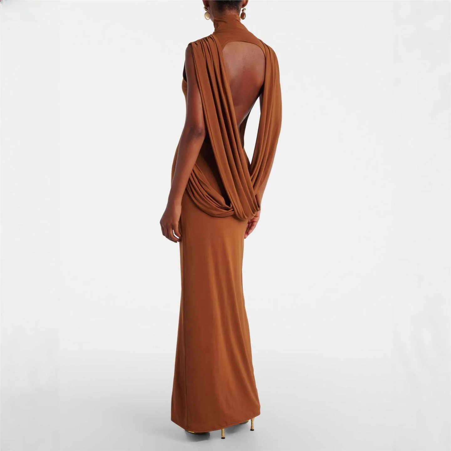 Long Knitted round Neck Fish Tail Dress Sexy Backless Evening Gown Women's Slim Fit Dress European Style mid Waist Skirt