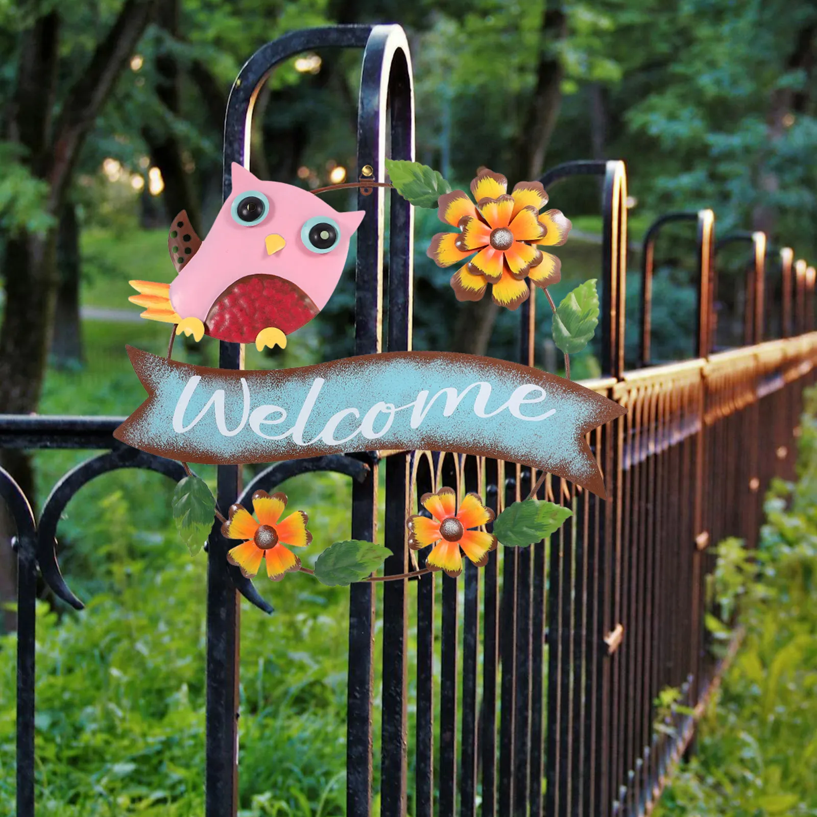 

Owl Door Sign Iron Wall Decor Living Room Garden Hanging Flower Wicker Home Decorations Owl Welcome Sign Outdoor