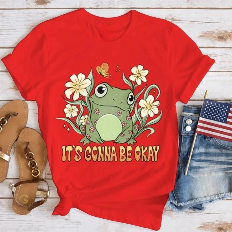 جديد الضفدع تي شيرت المرأة عادية تي شيرت الصيف موضة قصيرة الأكمام بلوزات مستديرة ملابس النساء