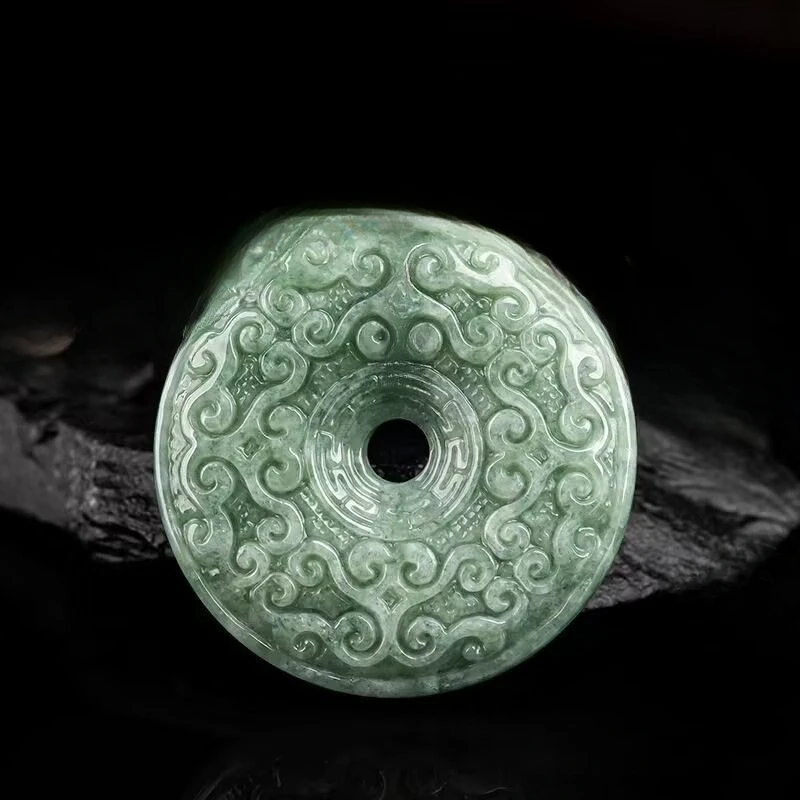 

Jade Bean Green Wishful Pattern Safe Buckle Pendant Jewelry for Men and Women.