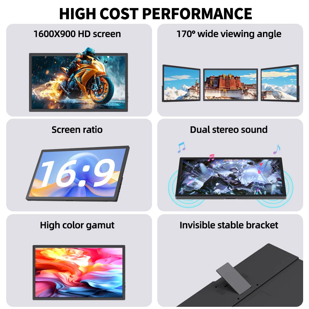 17.3 Inch Portable Monitor Gaming Accessory for Notebook Laptop PC Nintendo Switch PS4 Xbox Series S Steam Deck