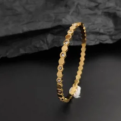 New Gold Plated Stainless Steel Honeycomb Zircon Hexagon Bracelet for Women, Wedding Party Jewelry