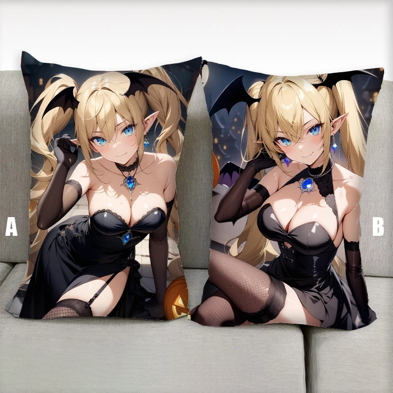 Anime Pillow Devil Girl Halloween Dakimakura Breast Half body Cartoon Pillow Core Double Side Print