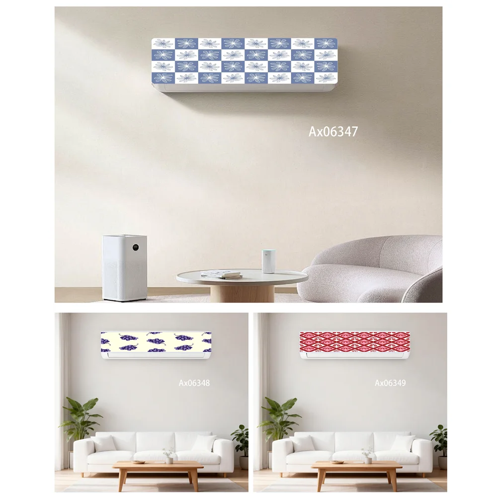 Weather‑Resistant Vinyl Boho Checkered Floral Grape Pattern Graphic Decal For Split Air Conditioner Unit Home Wall Decorations