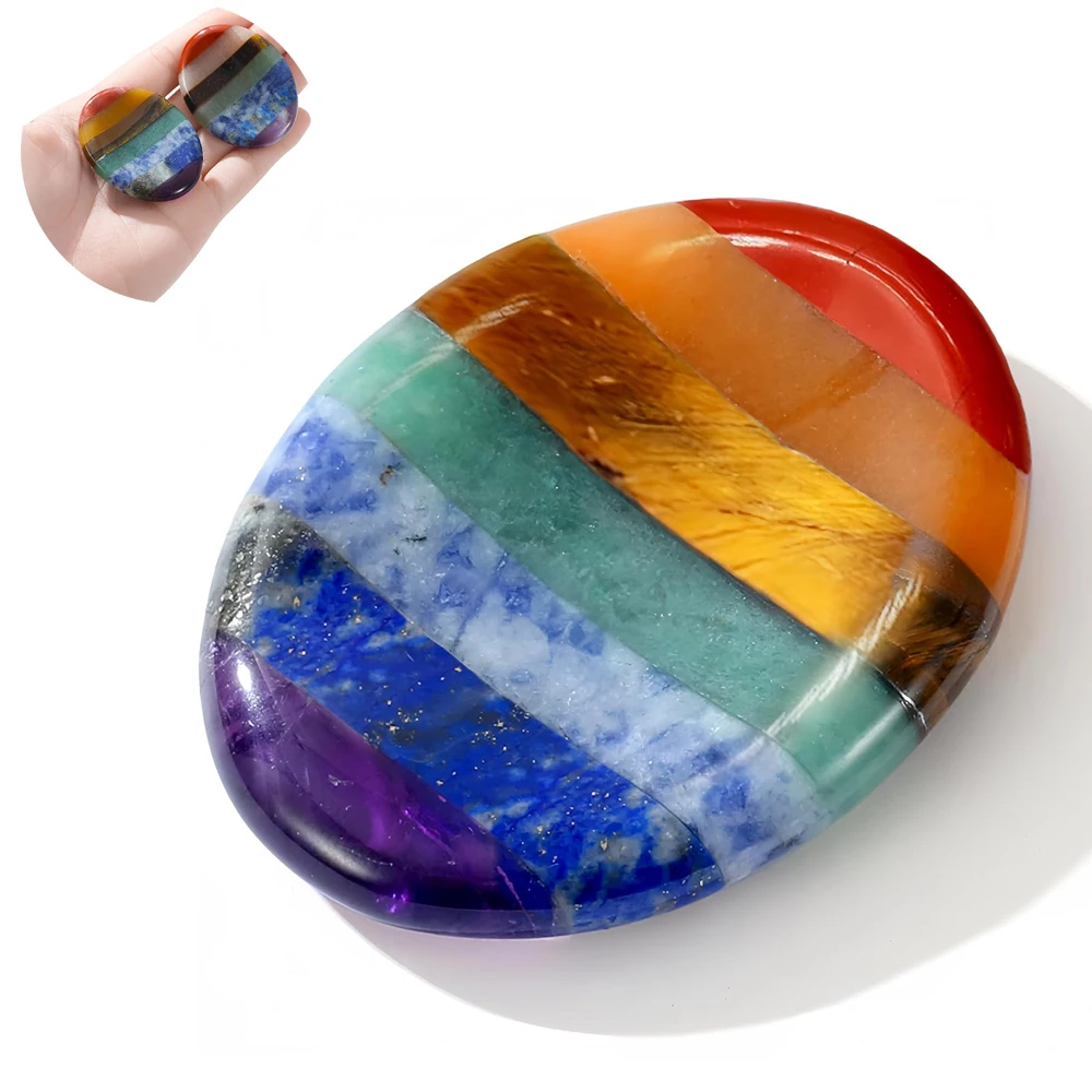 7 Chakra Natural Crystals Healing Stones Thumb Worry Stone for Anxiety Depression ，Meditation Accessories Calm Mental Health