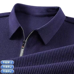Business Casual Men Polo Shirts Spring Autumn Solid Lapel Half Zipper Streetwear Fashion Office Social Long Sleeve T-shirt Tops