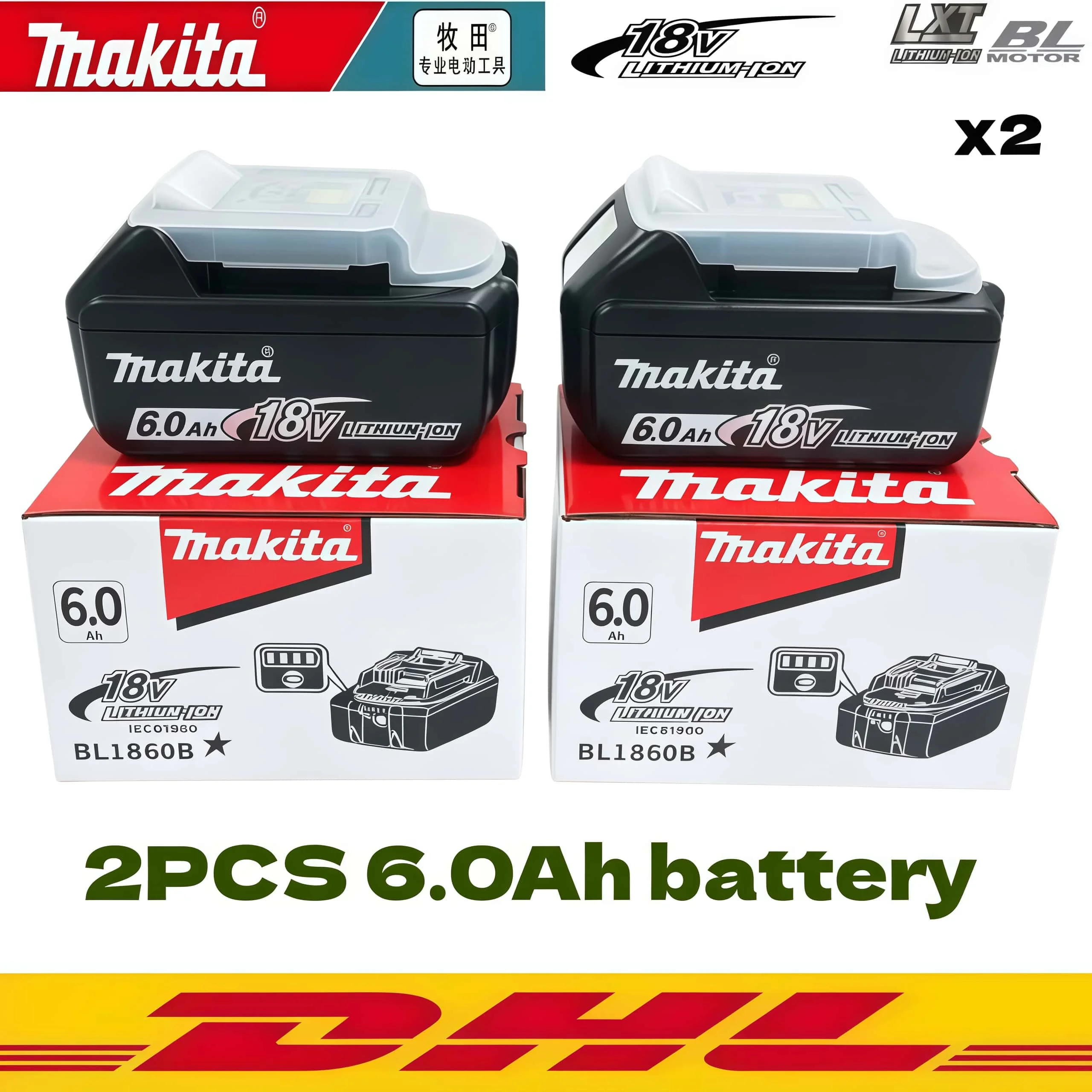 Image of Original Makita 18V BL1860 6Ah Lithium-Akku für Elektrowerkzeuge, Ersatz für LXT BL1850B BL1840 18V Schraubendreher mit Akku MA