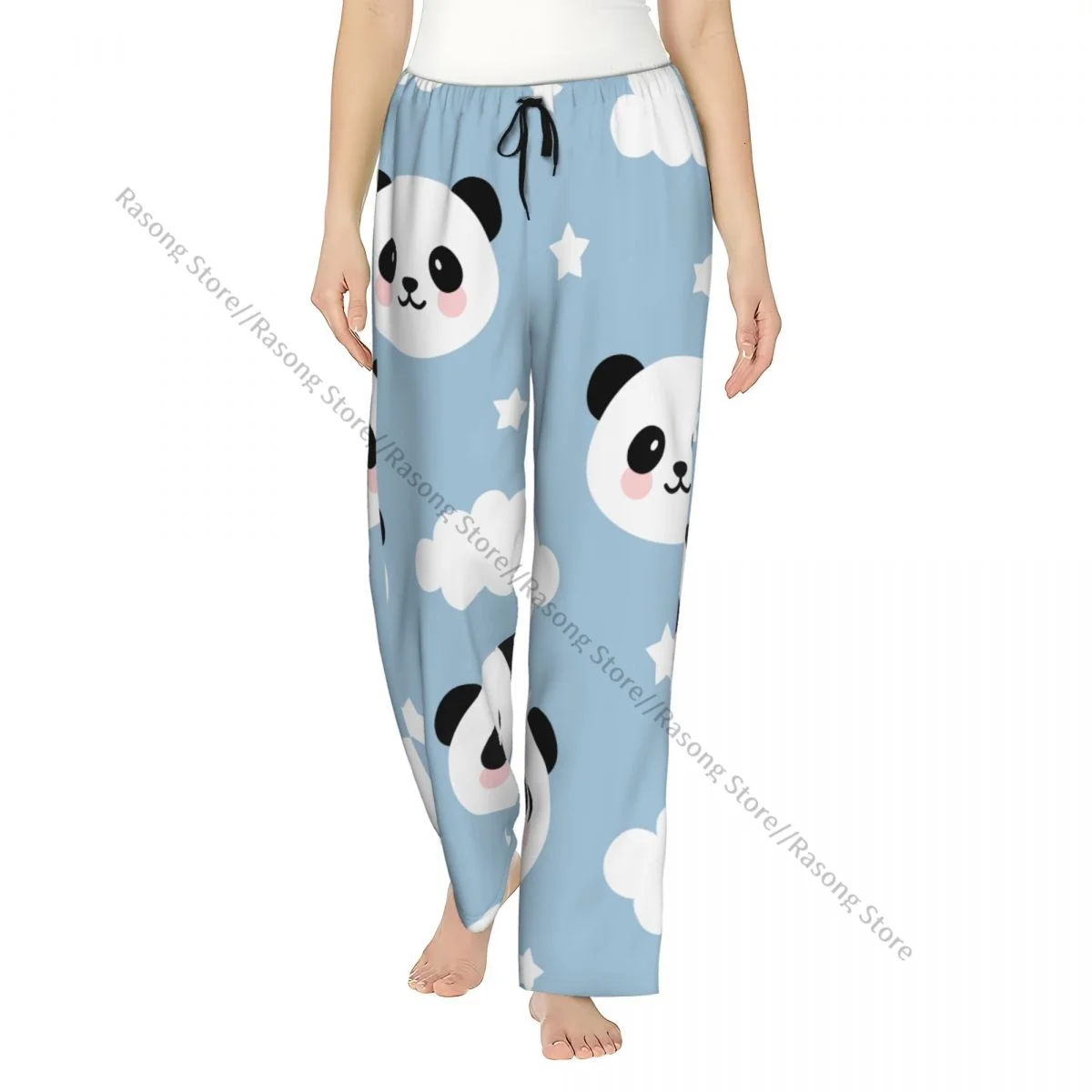 Women Flannel Lounge Pants Soft Cute Panda With Clouds For Kids Pajama Pants Winter Sleepwear