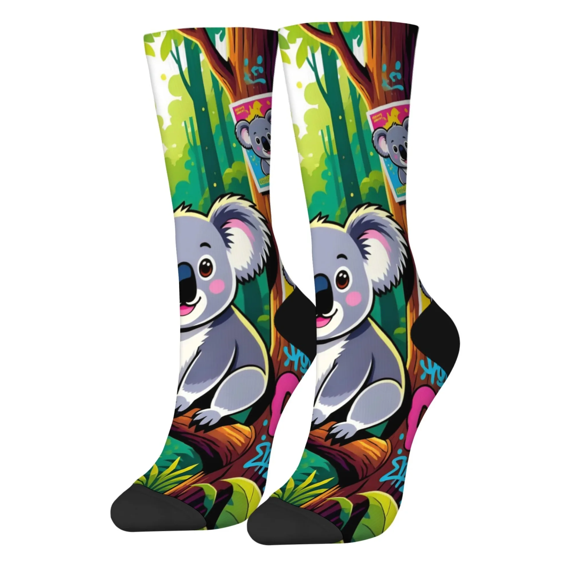 Мужские носки Harajuku в стиле ретро с мультяшным принтом коалы — новый уличный стиль, естественный стиль, повседневные носки, удобные и дышащие