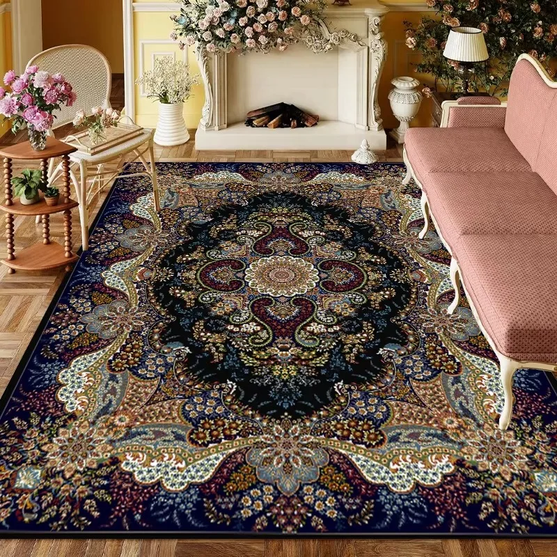 Retro Distressed Print Cashmere Carpet, Bedside Rug for Living Room Bedroom