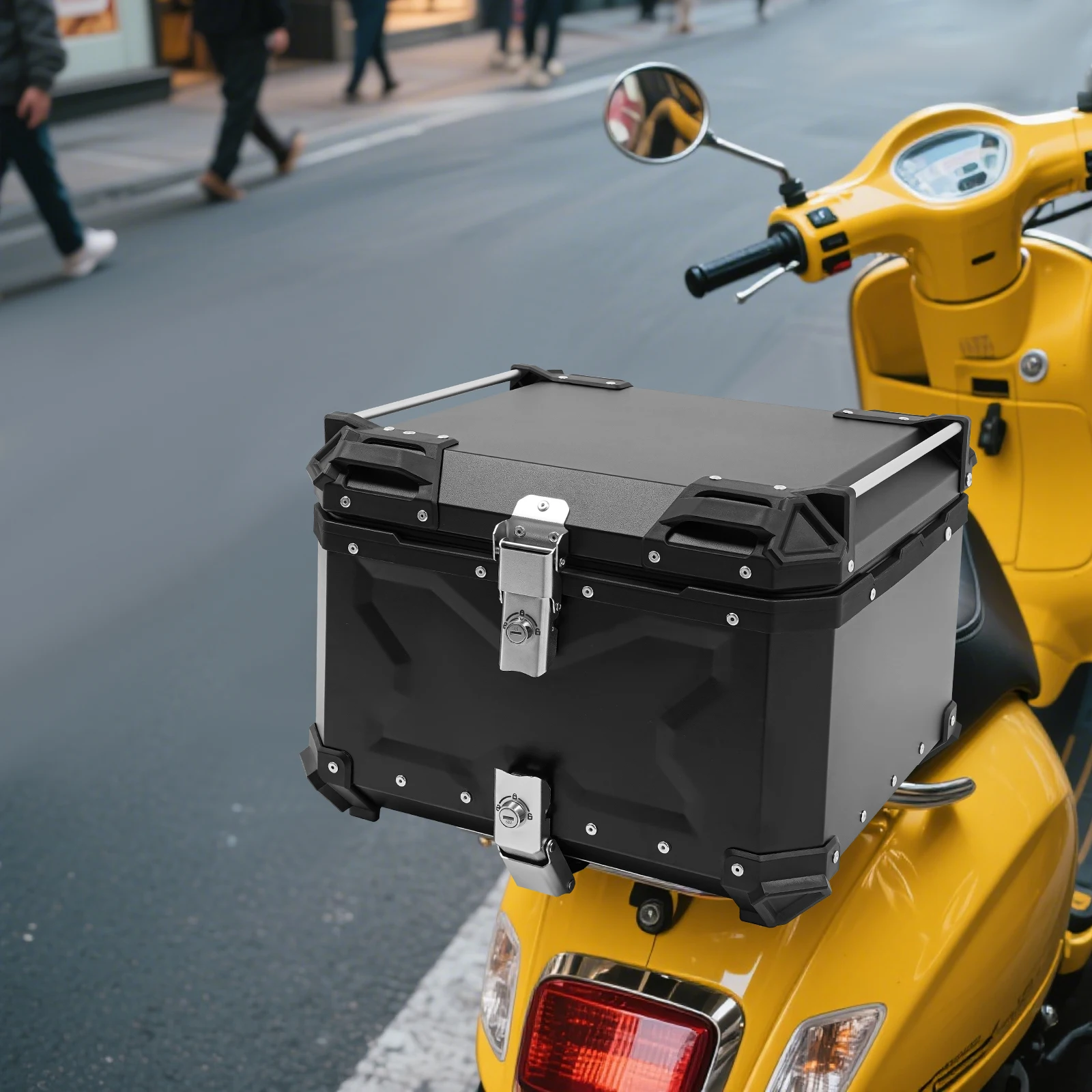 

55-литровый мотоциклетный кофр, алюминиевый запираемый багажный бокс, максимальная нагрузка 10 кг/22 фунта, черный, для путешествий и туризма