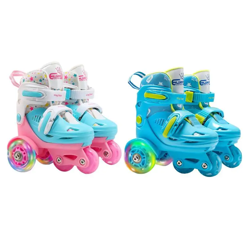 Adjustable Roller Skate For Kids Girls Boys Light Up Flash Wheels 4 Wheels 2 Row Line Outdoor Sneakers Rollers Skating Shoes