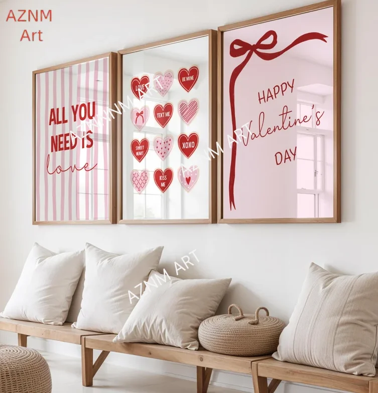 Valentine Art Set Print, Valentines Gallery Wall Set, Set of 3 Valentine art, Galentine Decor, Modern Trendy Valentine Poster