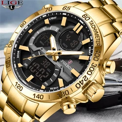 LIGE Waterproof Watches For Men FOXBOX Brand Luxury Men Watch Fashion Sport Military Quartz Chronograph Wristwatch Montre Homme