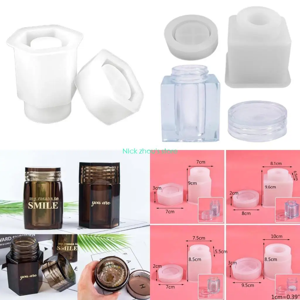 

E15E 1 Set Storage Bottle Jar Crystal Epoxy Resin Mold Sealed Container with Lid Silicone Mould DIY Crafts Casting Tools