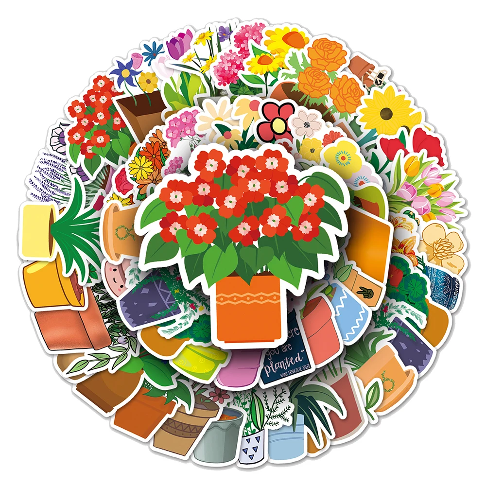 

10/30/50pcs Cute Cartoon Flowerpot Plant Stickers Notebook Luggage Scrapbook Guitar Waterproof Kawaii Graffiti Sticker Wholesale