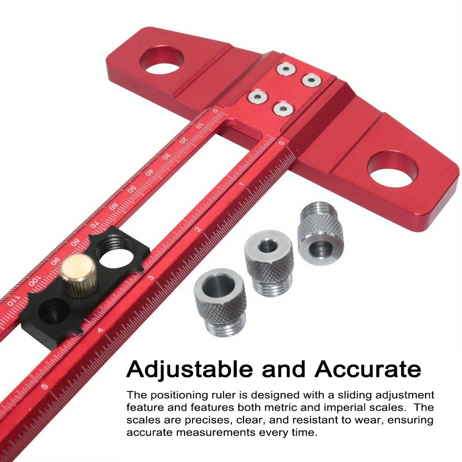 2 in 1 Woodworking Scriber Marking Ruler Drilling Positioning Ruler Aluminum Alloy T-Shape Marking Tool Metric/Imperial Scale