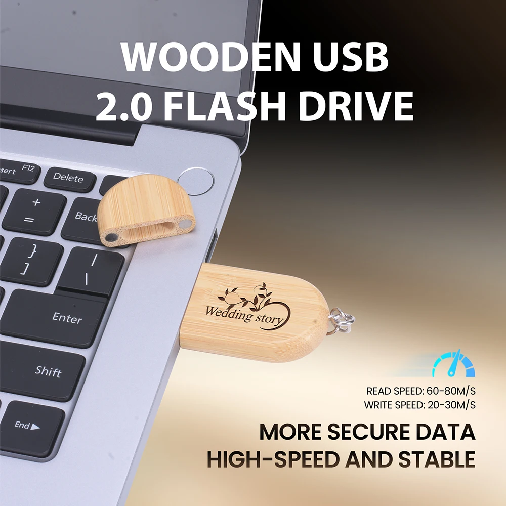 사진 스튜디오 나무 USB 플래시 드라이브 푸시 풀 박스 및 메모리 스틱, 무료 맞춤형 로고 펜 드라이브, 결혼 선물, 128GB, 64GB, 32GB