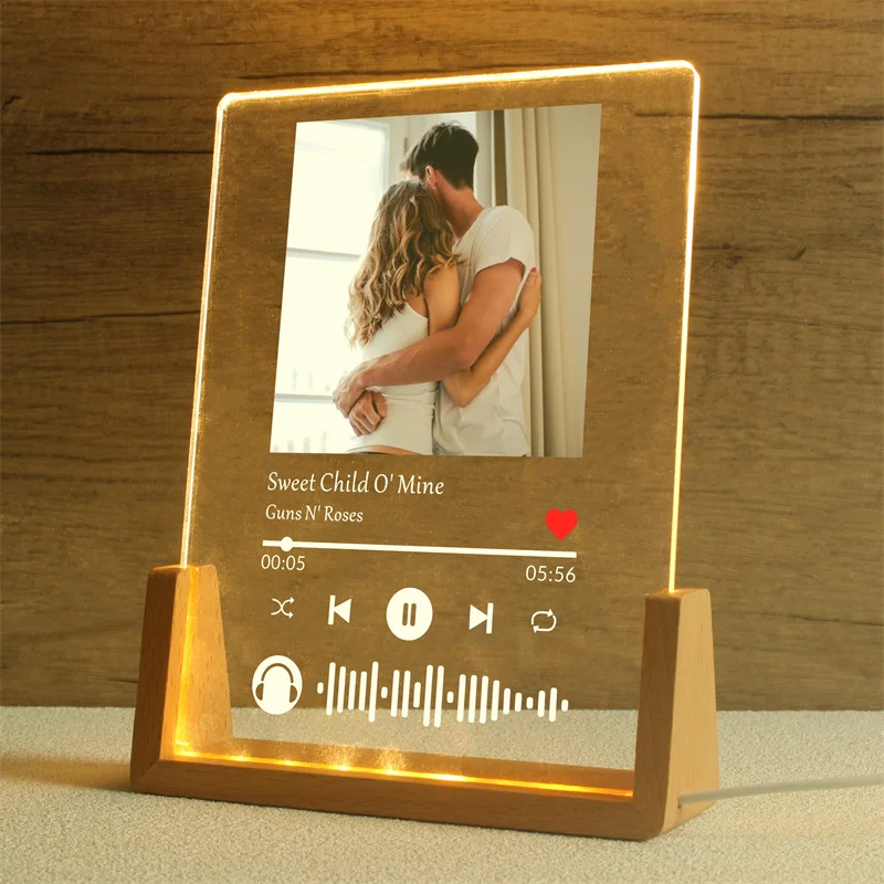 Placa acrílica de canción personalizada, marco de fotos personalizado, lámpara de luz nocturna de código de Podcast, transmisión de lista de reproducción, regalo para pareja