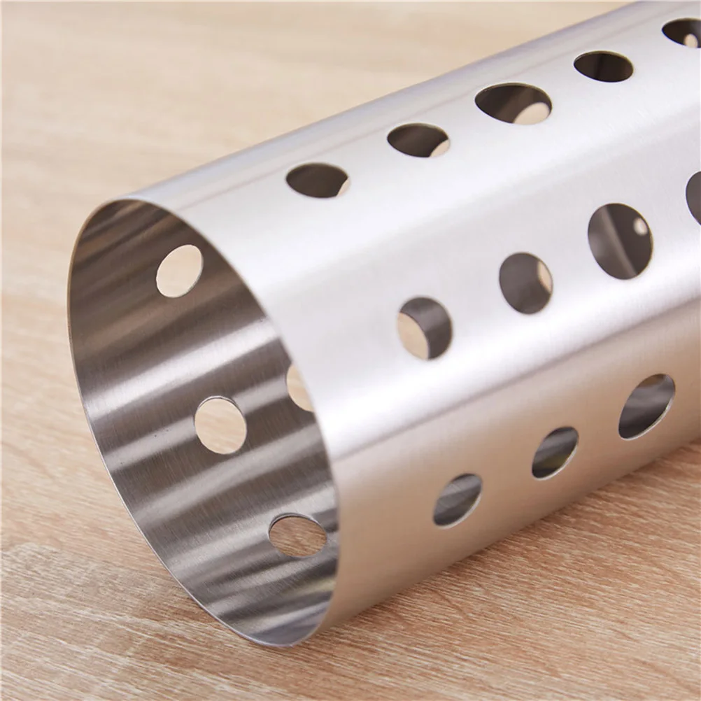 

Stainless Steel Utensil Holder Countertop Storage Heavy Duty Dishwasher Safe Drain Holes Tough Lightweight Cookware Canister