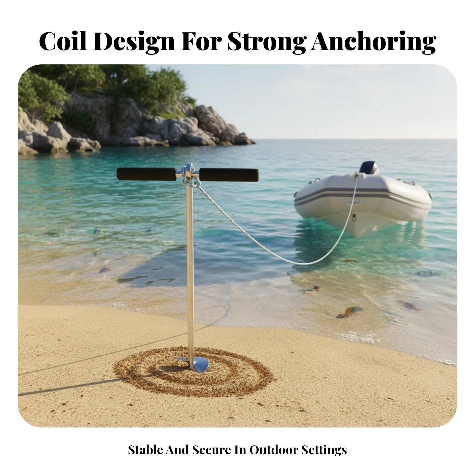Durable Stainless Steel Boat Anchor Spiral Sand Auger Mooring Rope Fixer for Kayak Pontoon in Shallow Water