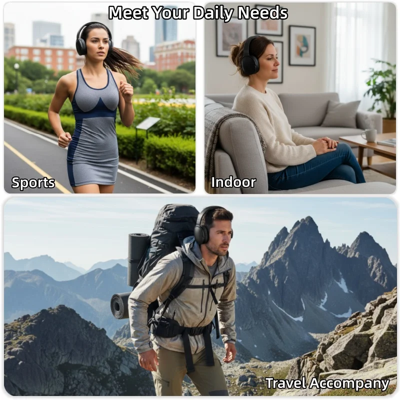 سماعات رأس SODO SD1106 لاسلكية تعمل بالبلوتوث 5.3 فوق الأذن، ستيريو HiFi وقت تشغيل 48 ساعة، سماعة رأس رياضية قابلة للطي مع دعم TF/AUX