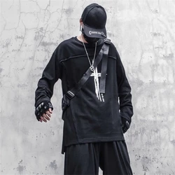 Hip Hop Long Sleeve T-Shirt Men 2025 Spring Cross Personalized Graphic T Shirts Streetwear Tops Tees Black Harajuku TShirt
