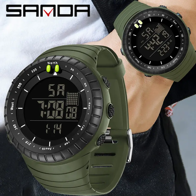 SANDA New Men Electronic Watch Outdoor Sport Military Digital Watch Resin Watchcase 50M Waterproof Watch Relogio Masculino 6071