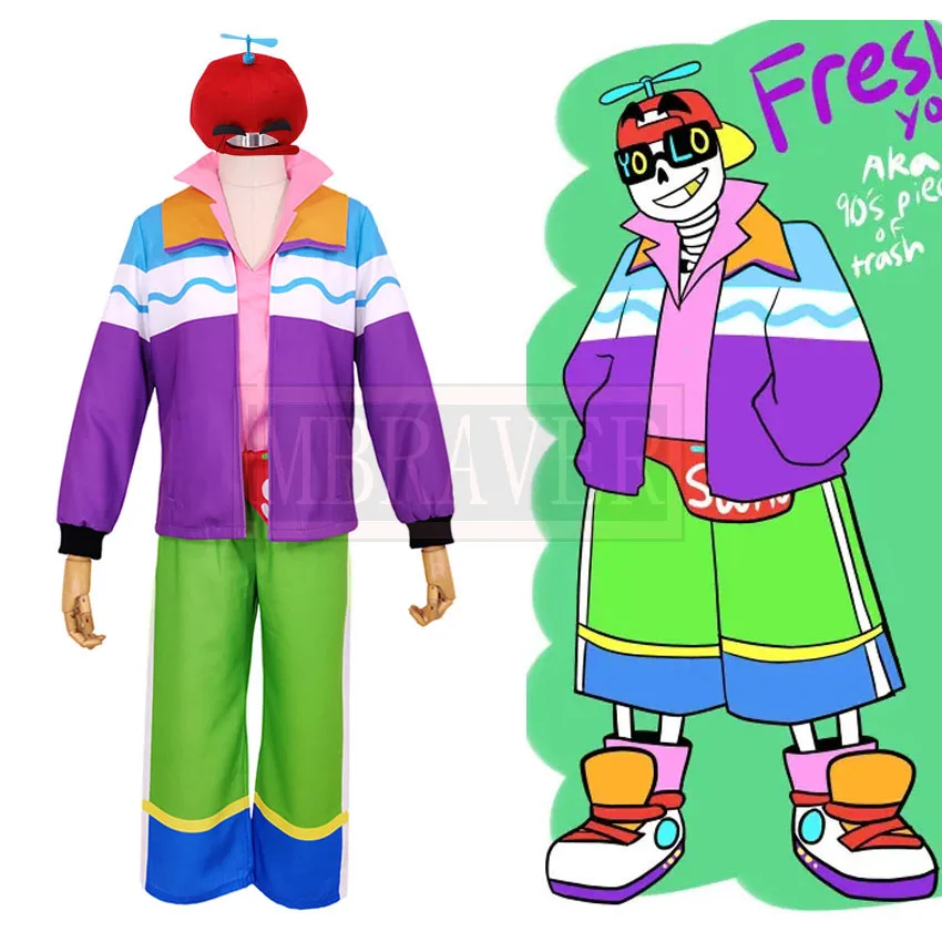 Undertale AU Fresh! Sans Include Glasses And Hat Halloween Cosplay Costume Uniform Party Outfit Customize Any Size