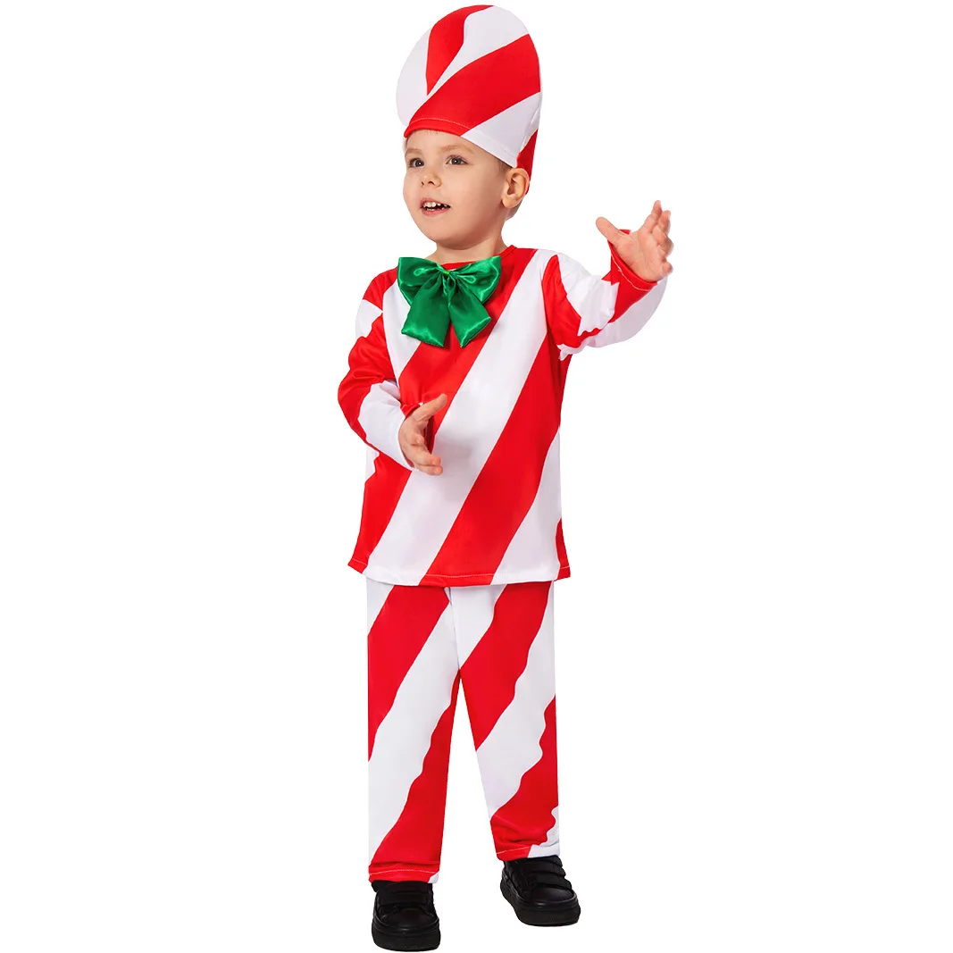 Disfraz de Cosplay de bastón de caramelo para niños y niñas, vestido de fantasía, fiesta de Navidad, disfraz de rendimiento de bastón de caramelo para niños