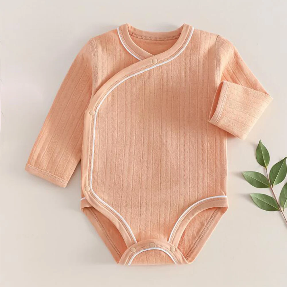 ملابس للأولاد حديثي الولادة من عمر 0 إلى 3 أشهر بلون سادة من القطن للأطفال البنات بأكمام طويلة لربيع الخريف ثوب فضفاض لحديثي الولادة #2