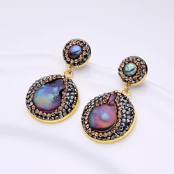 2023 New Natural Baroque Pearl Earrings For Women Retro Round Handmade Rhinestone Pendant Earrings Wedding Fashion Jewelry Gift