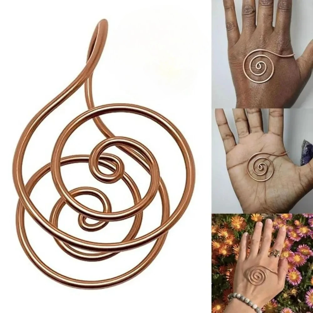 Anillo de palma ajustable de cobre, accesorios de joyería hechos a mano, anillo de palma en espiral, brazalete de cobre portátil para meditación y sanación energética