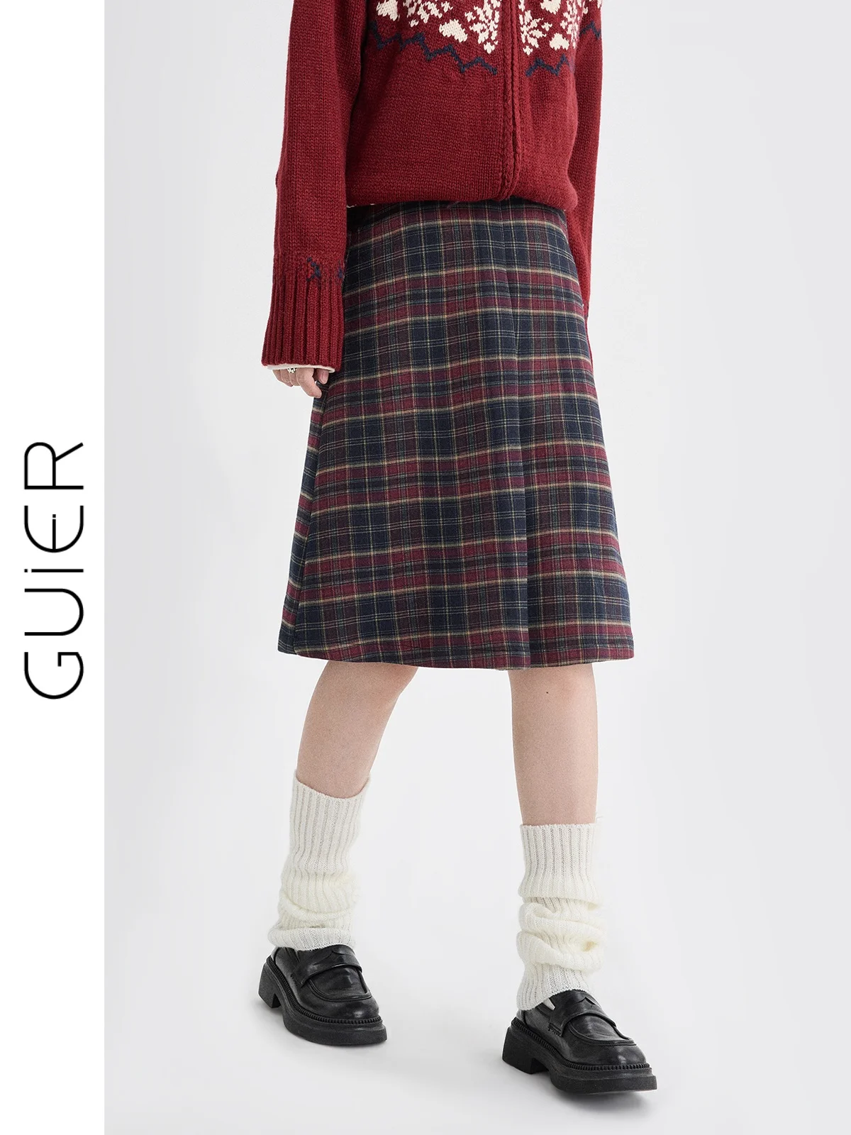 

Женская шерстяная юбка Guier в клетку с высокой талией, А-силуэт, ретро, весенняя новинка, контрастные цвета