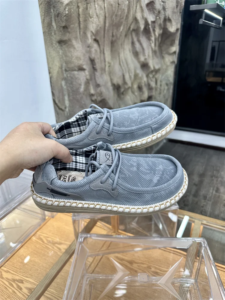 Comfortable Men's Slip-On Canvas Loafers Casual Shoes Straw Shoes Fashionable Spring Summer Low Cut Breathable round Toe