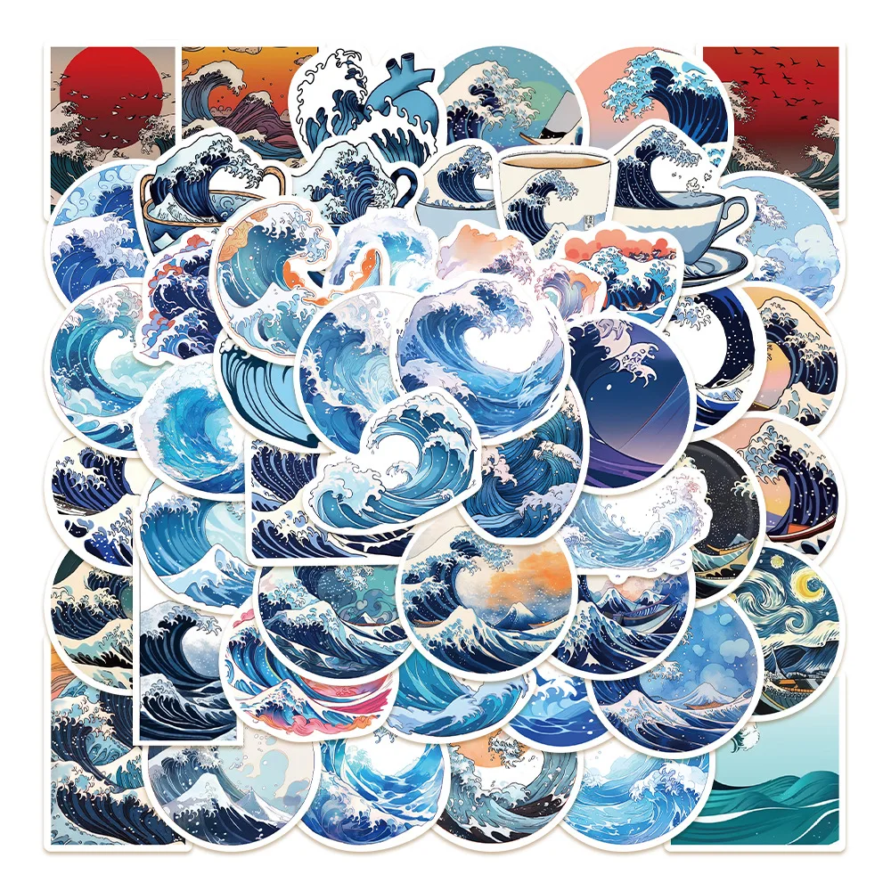 50pcs Ukiyoe Sea Wave Water Ripple Series Graffiti Stickers Suitable for Helmets Desktop Wall Decoration DIY Sticker Pack