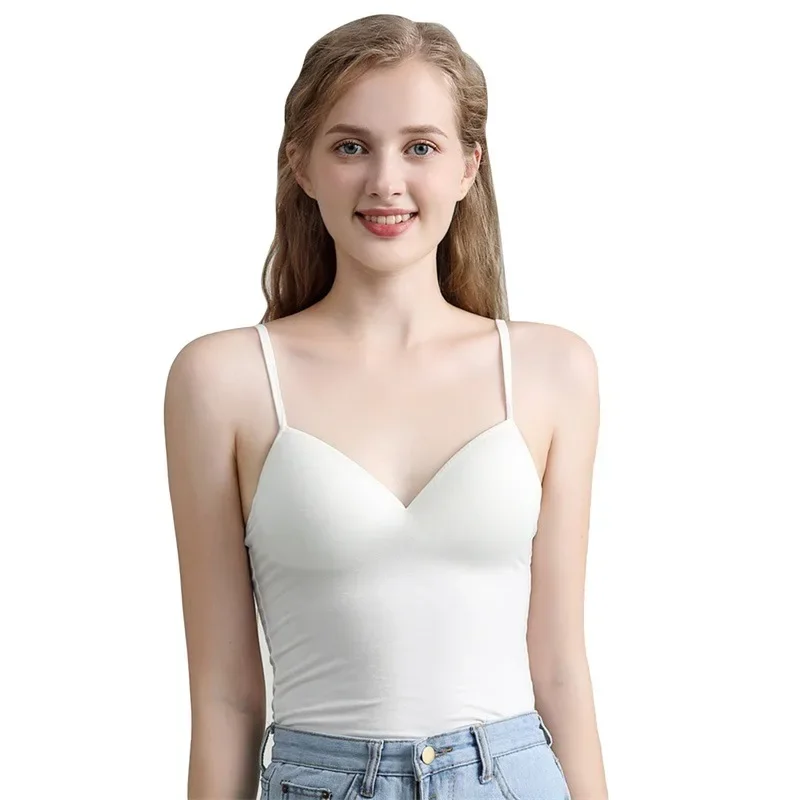 Sexy Women Solid Padded Bra Spaghetti Camisole Top Women Vest Female Camisole with Built in Bra Cami Top Vest Padded Tank Tops