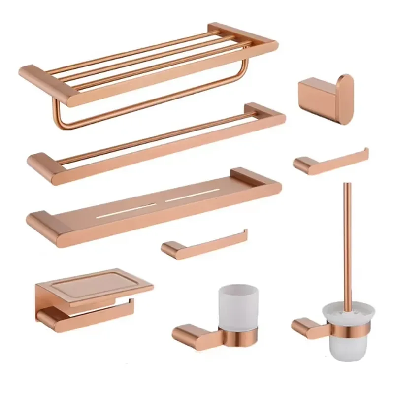 Luxury Rose Gold Bathroom Accessories Set 9 Piece Wall Mounted Home Office Decor Hardware Kit Modern Bath Essentials