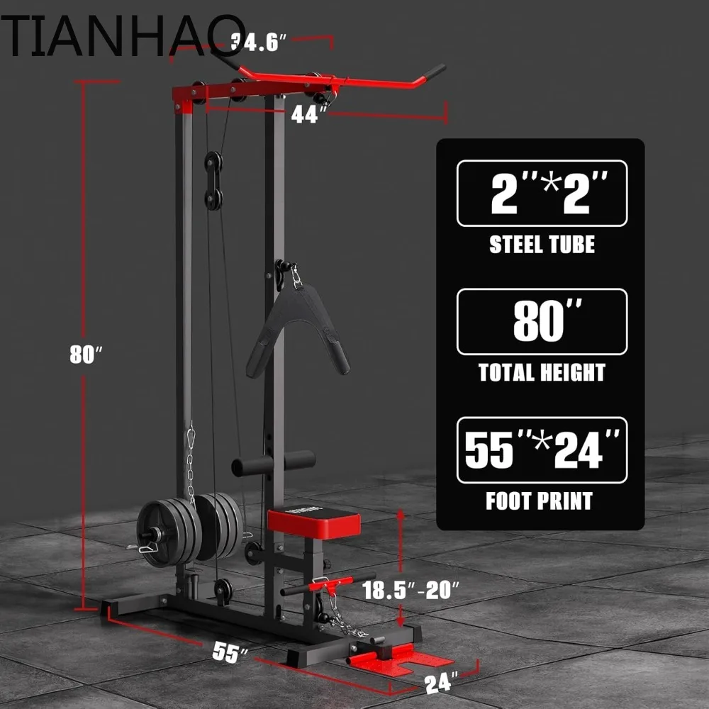 Pull Down Machine Low Row Cable PullDown Machine with AB Crunch Harness and Removable Flip-up Foot Plate