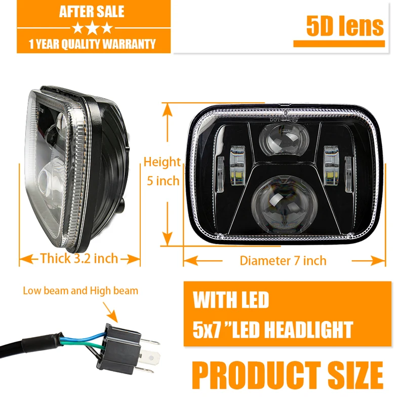 New 110W 5x7 Led Headlights 7x6  Sealed Beam Headlamp with High Low  H6054 6054  Headlight for Jeep Wrangler YJ