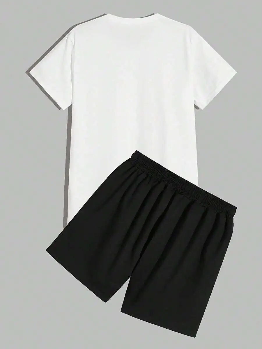 Camiseta de manga corta NUDEA para hombre con estampado de papa canino y pantalones cortos ajustados, un conjunto deportivo informal de dos piezas perfecto para la primavera