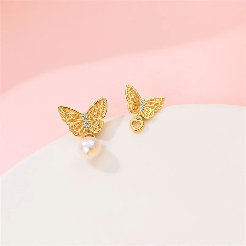 925 Sterling Silver Luxury Gold Butterfly Heart Conch orecchini di perle orecchini da donna festa fidanzamento gioielli da sposa regalo