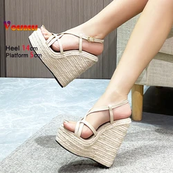 Summer Platform High Heels Comfort Wedges 14CM Catwalk Show Sandals European and American Style Sexy Fashion Stage Women Shoes